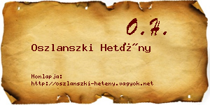 Oszlanszki Hetény névjegykártya